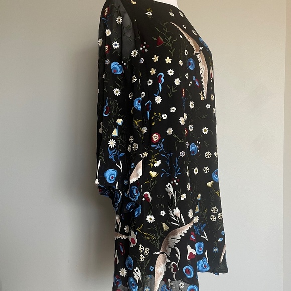 ALICE OLIVIA Eleonora Poet Flare Embroidered Birds Floral Cocktail Tunic Dress S - Picture 10 of 16